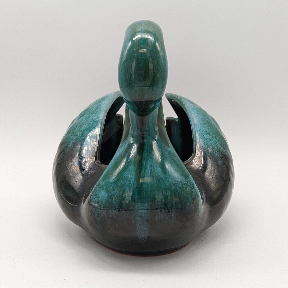 Blue Mountain Pottery Swan Planter Drip Glaze Blue Green Black Redware Vintage - Picture 3 of 12